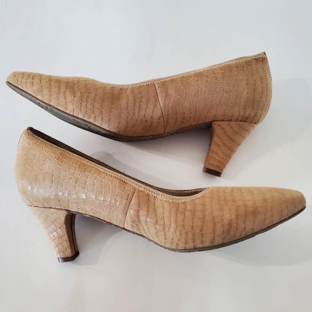 ROS HOMMERSON Sz 9 KARAT Nude Croc Leather Upper Pumps 2.5" Heel Comfort Office - Picture 12 of 15